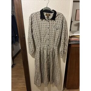 Vtg eddie bauer womens western dress m/m petite white and black
